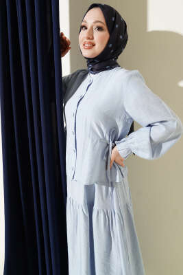 Bel İp Bağlamalı Etekli İkili Takım Buz Mavisi - İkili Takım