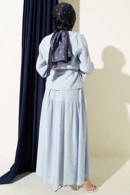 Bel İp Bağlamalı Etekli İkili Takım Buz Mavisi - İkili Takım