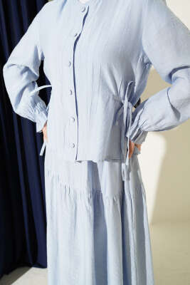 Bel İp Bağlamalı Etekli İkili Takım Buz Mavisi - İkili Takım