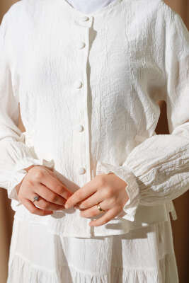 Bel İp Bağlamalı Etekli İkili Takım Ekru - İkili Takım