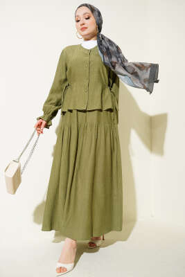 Bel İp Bağlamalı Etekli İkili Takım Haki - ASMİN