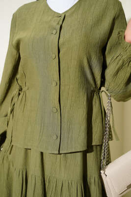 Bel İp Bağlamalı Etekli İkili Takım Haki - İkili Takım