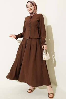 Bel İp Bağlamalı Etekli İkili Takım Kahve - ASMİN
