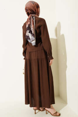 Bel İp Bağlamalı Etekli İkili Takım Kahve - İkili Takım