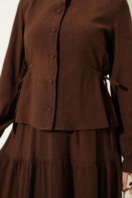 Bel İp Bağlamalı Etekli İkili Takım Kahve - İkili Takım