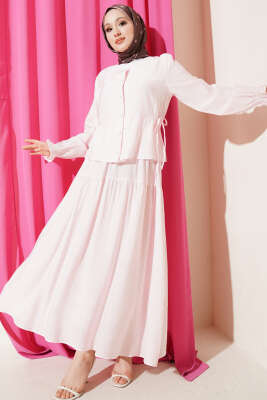 Bel İp Bağlamalı Etekli İkili Takım Pembe - ASMİN