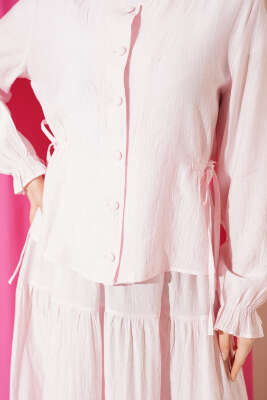 Bel İp Bağlamalı Etekli İkili Takım Pembe - İkili Takım