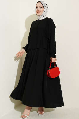 Bel İp Bağlamalı Etekli İkili Takım Siyah - ASMİN