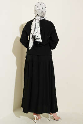 Bel İp Bağlamalı Etekli İkili Takım Siyah - İkili Takım