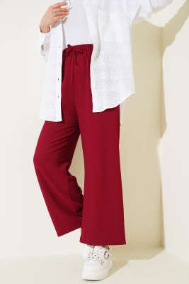 Bel İp Detaylı Bürümcük Pantolon Bordo - Yılın Fırsatı