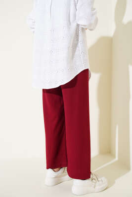 Bel İp Detaylı Bürümcük Pantolon Bordo - Yılın Fırsatı