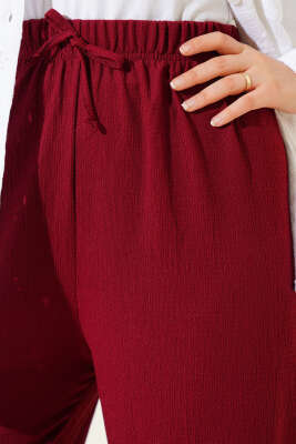 Bel İp Detaylı Bürümcük Pantolon Bordo - Yılın Fırsatı