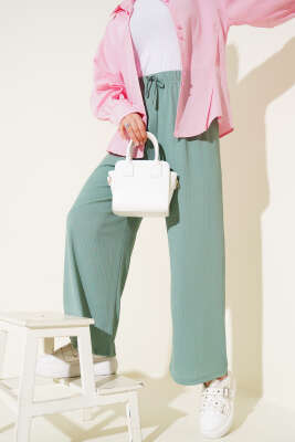 Bel İp Detaylı Bürümcük Pantolon Çağla Yeşili - Yılın Fırsatı