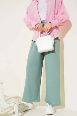 Bel İp Detaylı Bürümcük Pantolon Çağla Yeşili - Yılın Fırsatı