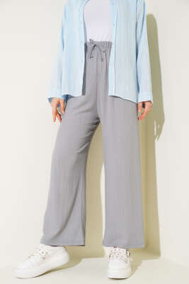 Bel İp Detaylı Bürümcük Pantolon Gri - Yılın Fırsatı