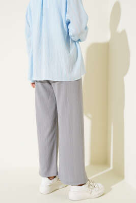 Bel İp Detaylı Bürümcük Pantolon Gri - Yılın Fırsatı