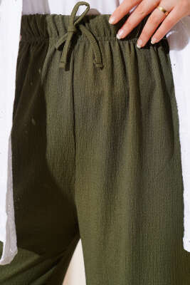 Bel İp Detaylı Bürümcük Pantolon Haki - Yılın Fırsatı