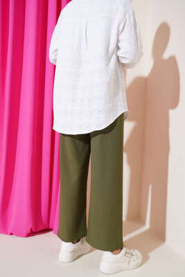 Bel İp Detaylı Bürümcük Pantolon Haki - Yılın Fırsatı