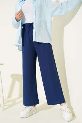 Bel İp Detaylı Bürümcük Pantolon Indıgo - Yılın Fırsatı