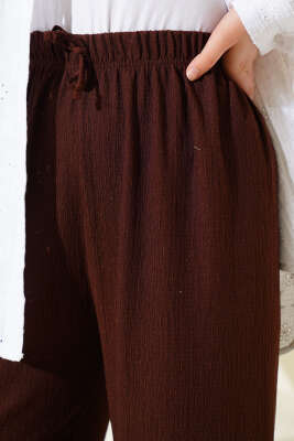 Bel İp Detaylı Bürümcük Pantolon Kahve - Yılın Fırsatı