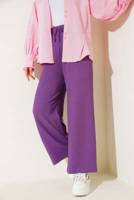 Bel İp Detaylı Bürümcük Pantolon Lila - 100-300 TL Ürünler