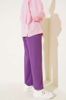 Bel İp Detaylı Bürümcük Pantolon Lila - Yılın Fırsatı
