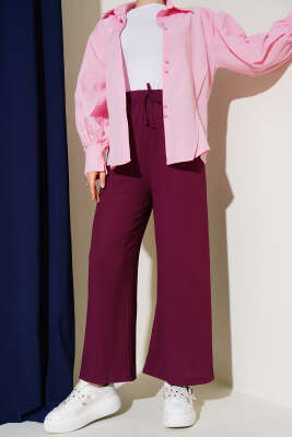 Bel İp Detaylı Bürümcük Pantolon Mürdüm 