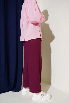 Bel İp Detaylı Bürümcük Pantolon Mürdüm - Yılın Fırsatı