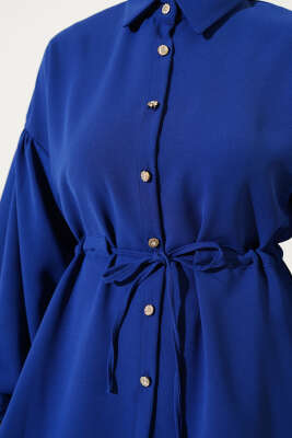 Bel İpli Balon Kol İkili Takım İndigo - Yeni Tesettür Giyim
