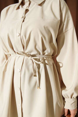 Bel İpli Düşük Omuz Gömlek Bej - Gömlek