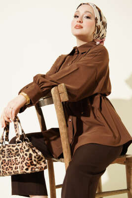 Bel İpli Düşük Omuz Gömlek Kahve - TABLO FASHİON