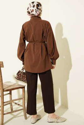 Bel İpli Düşük Omuz Gömlek Kahve - Gömlek