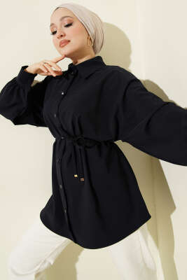 Bel İpli Düşük Omuz Gömlek Lacivert - TABLO FASHİON