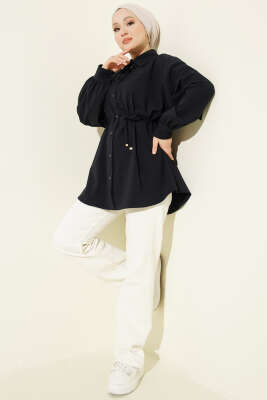 Bel İpli Düşük Omuz Gömlek Lacivert - Gömlek