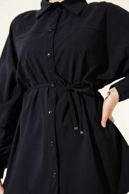 Bel İpli Düşük Omuz Gömlek Lacivert - Gömlek