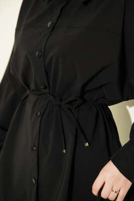 Bel İpli Düşük Omuz Gömlek Siyah - Gömlek