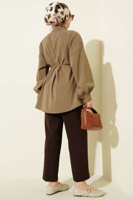 Bel İpli Düşük Omuz Gömlek Vizon - Gömlek