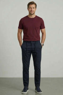 Bel İpli Esnek Likralı Erkek Pantolon Lacivert - Erkek Pantolon