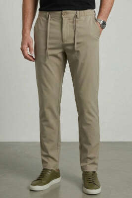 Bel İpli Esnek Likralı Erkek Pantolon Vizon - GİESTO