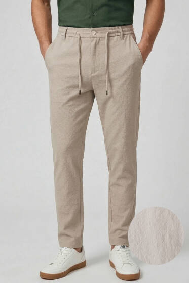 Bel İpli Jogger Erkek Pantolon Bej - Erkek Pantolon