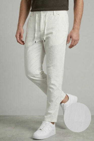 Bel İpli Jogger Erkek Pantolon Beyaz - Erkek Pantolon