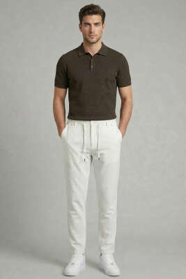 Bel İpli Jogger Erkek Pantolon Beyaz - Erkek Pantolon