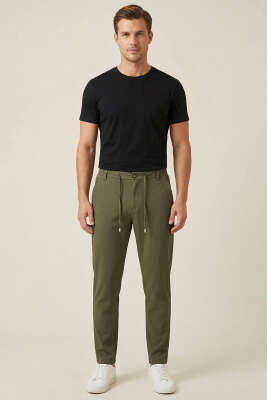 Bel İpli Jogger Erkek Pantolon Haki - Erkek Pantolon
