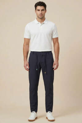 Bel İpli Jogger Erkek Pantolon Lacivert - Erkek Pantolon