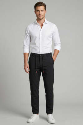 Bel İpli Jogger Erkek Pantolon Siyah - Erkek Pantolon