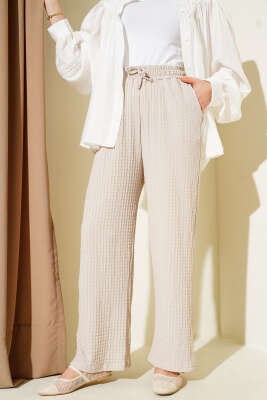 Bel İpli Kabartmalı Pantolon Bej - 100-300 TL Ürünler
