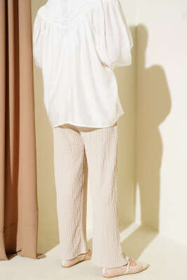 Bel İpli Kabartmalı Pantolon Bej - 100-300 TL Ürünler