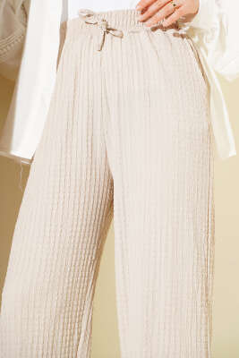 Bel İpli Kabartmalı Pantolon Bej - 100-300 TL Ürünler