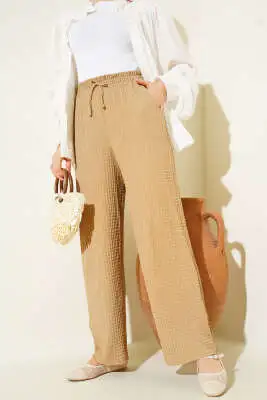 Bel İpli Kabartmalı Pantolon Camel - Pantolon