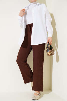 Bel İpli Kabartmalı Pantolon Kahve - 100-300 TL Ürünler